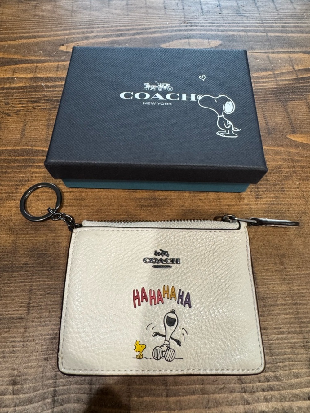 EUC Coach X Peanuts Cream Keyring Wallet